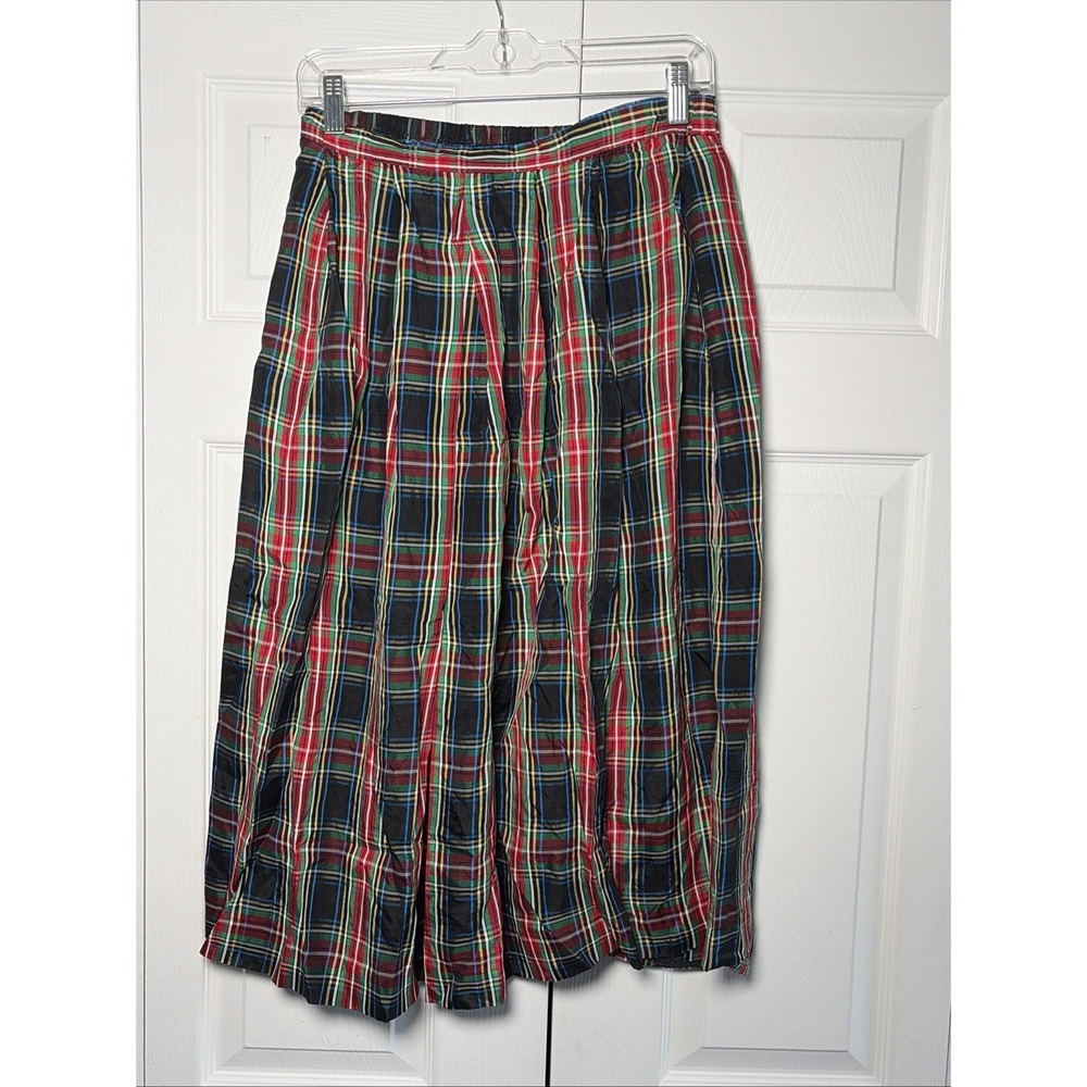 Charter Club Vintage Plaid Midi Skirt Womens Size 14P Multi Color Tartan A-Line